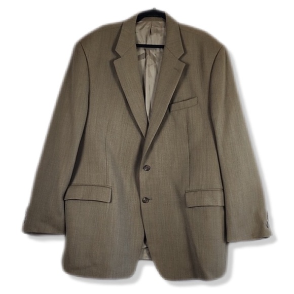 Vintage Lauren Ralph Lauren Oversized Tan Herringbone Double Button Blazer L - Picture 1 of 9